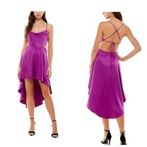 CITY STUDIO Purple Cut Out Strappytie Back Sleeveless Midi Party Hi-Lo Dress